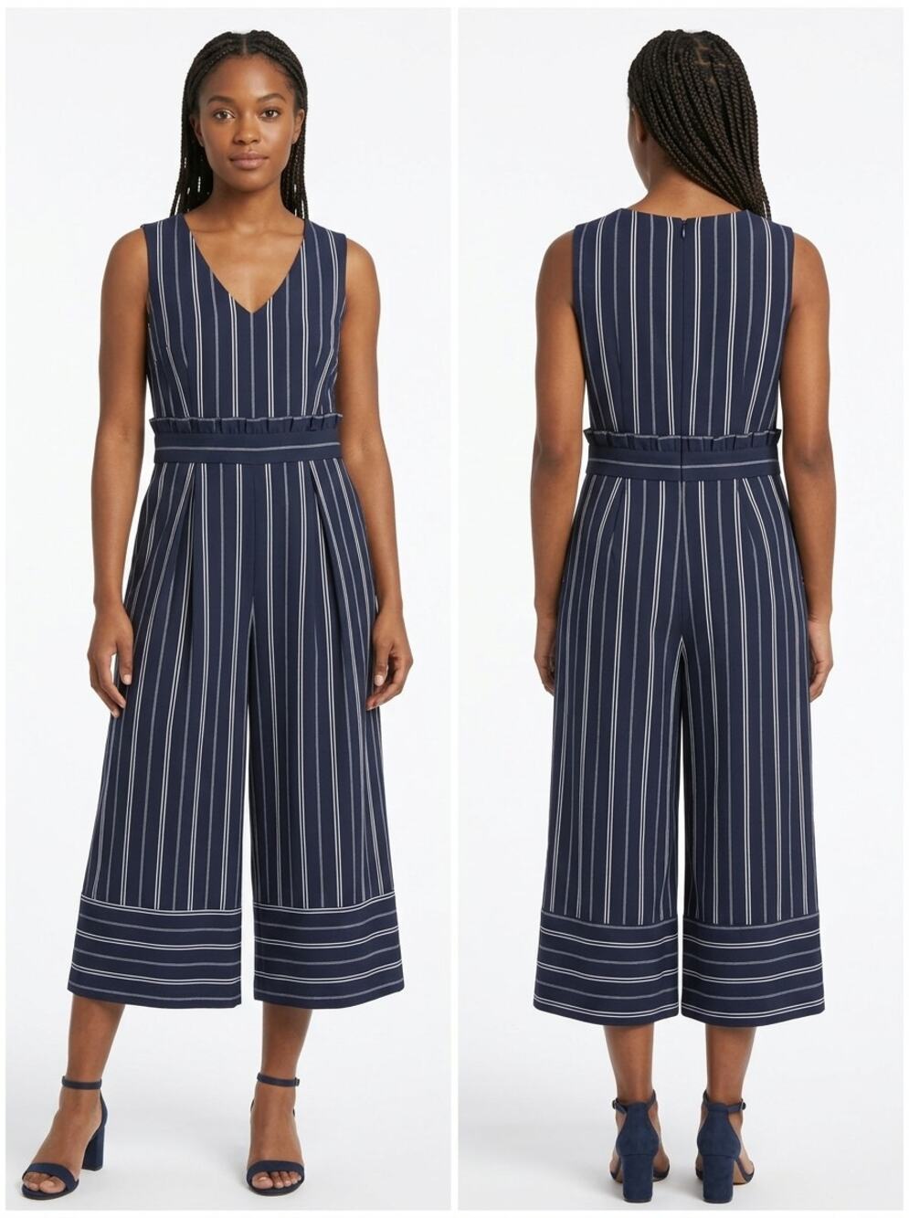 Jessica Howard Blue Striped Sleeveless Wide Leg Jumpsuit Women Size 6